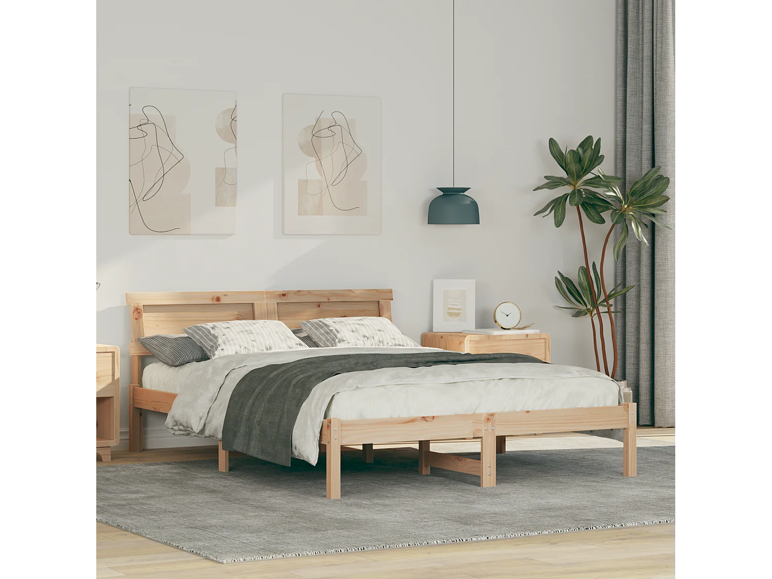 Lit double | Lit adulte | Cadre de lit Marron 135x190 cm Bois massif en pin