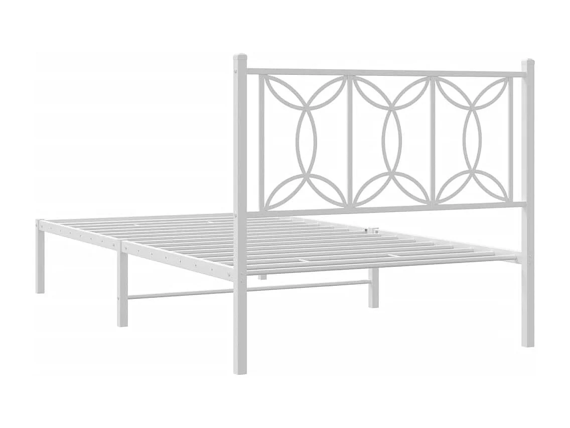Lit simple | Lit adulte, enfant | Cadre de lit métal et tête de lit blanc 100x190 cm