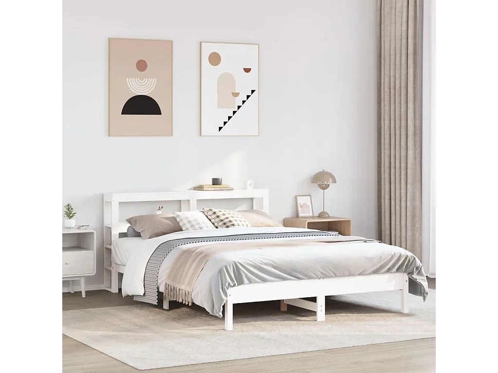 Lit double | Lit adulte | Cadre de lit blanc 150x200 cm bois de pin massif
