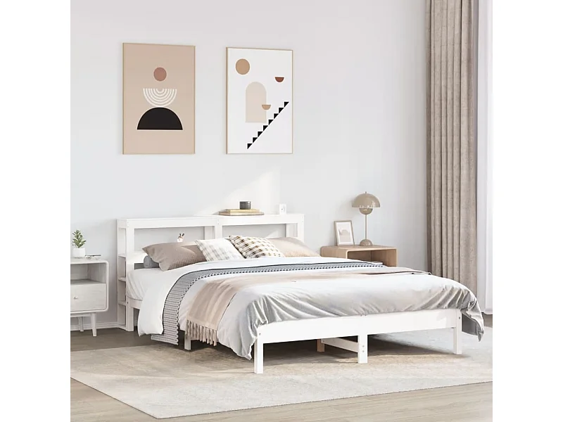 Lit double | Lit adulte | Cadre de lit blanc 150x200 cm bois de pin massif