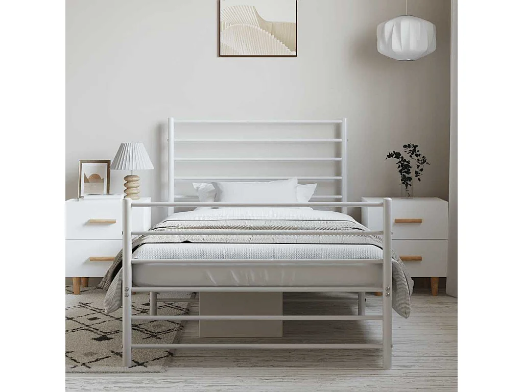 Lit simple | Lit adulte, enfant | Cadre de lit métal et pied de lit blanc 100x190 cm