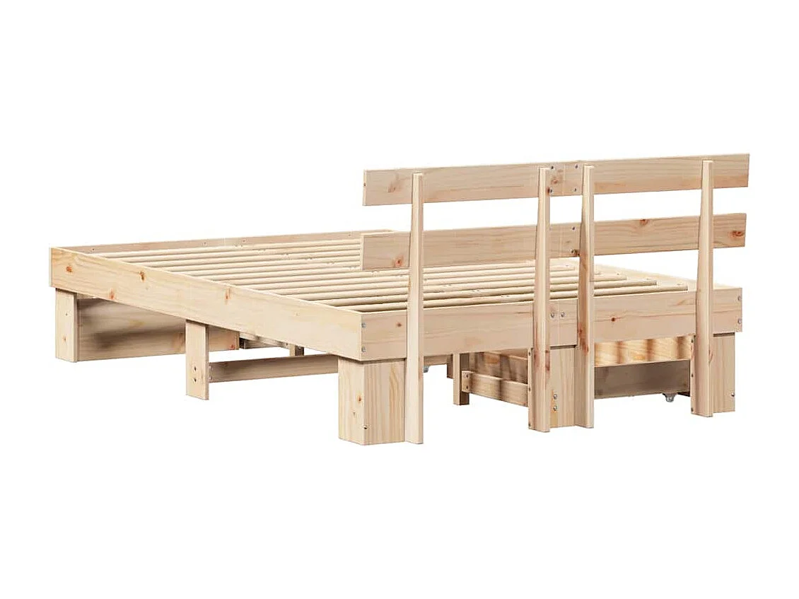Lit simple | Lit adulte, enfant | Cadre de lit avec tiroir Marron 120x200 cm Bois massif en pin