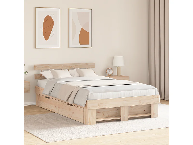 Lit simple | Lit adulte, enfant | Cadre de lit avec tiroir Marron 120x200 cm Bois massif en pin