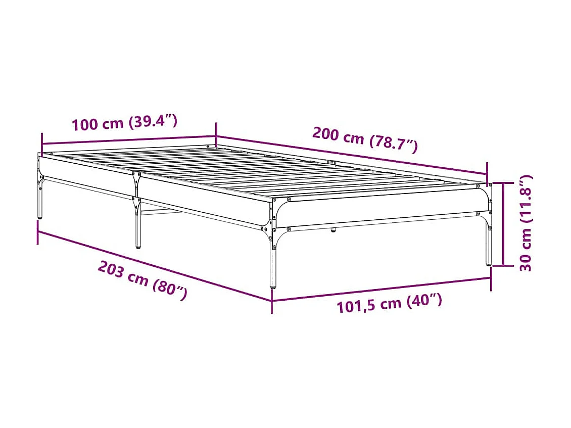 Lit simple | Lit adulte, enfant | Cadre de lit noir 100x200 cm