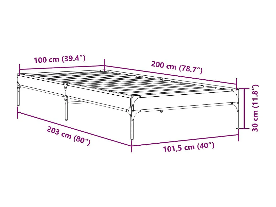 Lit simple | Lit adulte, enfant | Cadre de lit noir 100x200 cm
