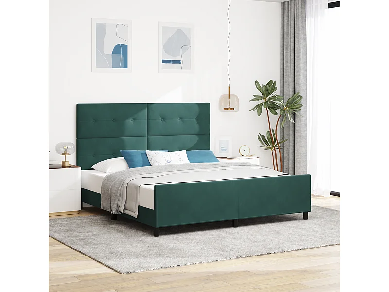 Lit double | Lit adulte | Cadre de lit avec tête de lit Vert foncé 180x200 cm Velours