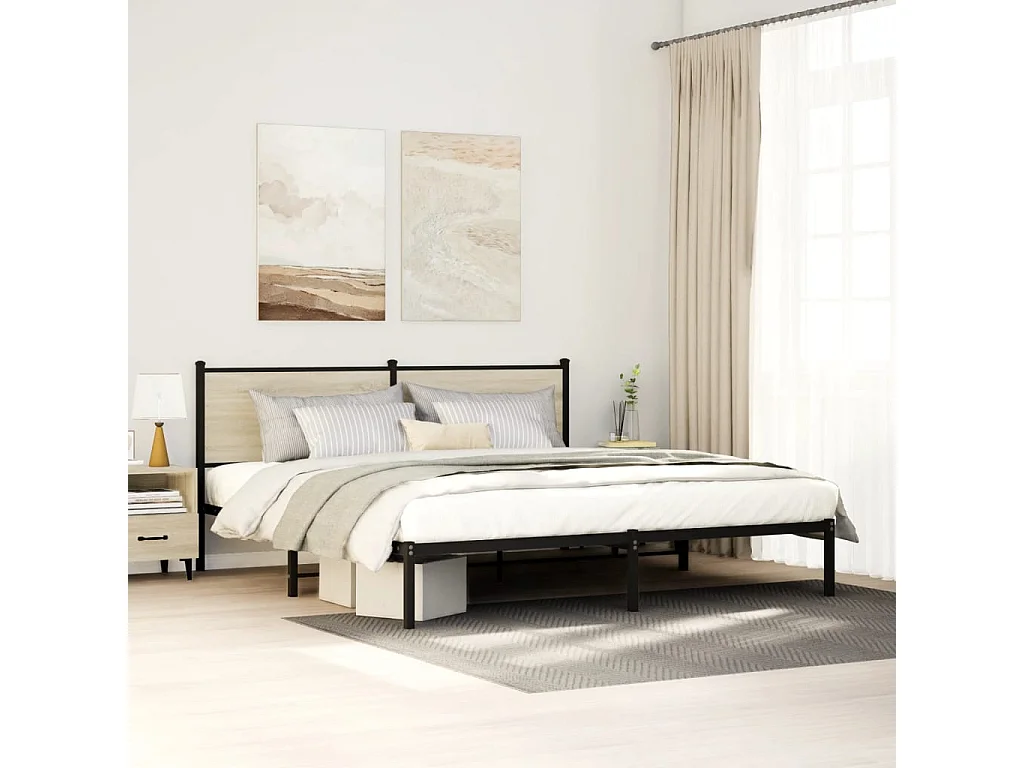 Lit double | Lit adulte | Cadre de lit en métal chêne sonoma 160x200 cm