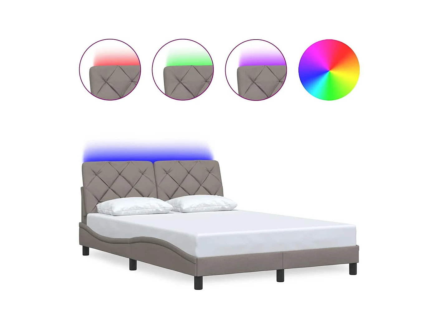 Letto per adulti | Letto matrimoniale | Giroletto con LED senza Materasso Tortora 140x190 cm in Tessuto