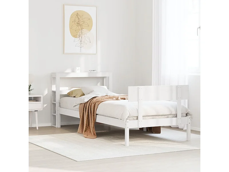 Lit simple | Lit adulte, enfant | Cadre de lit blanc 90x190 cm bois de pin massif