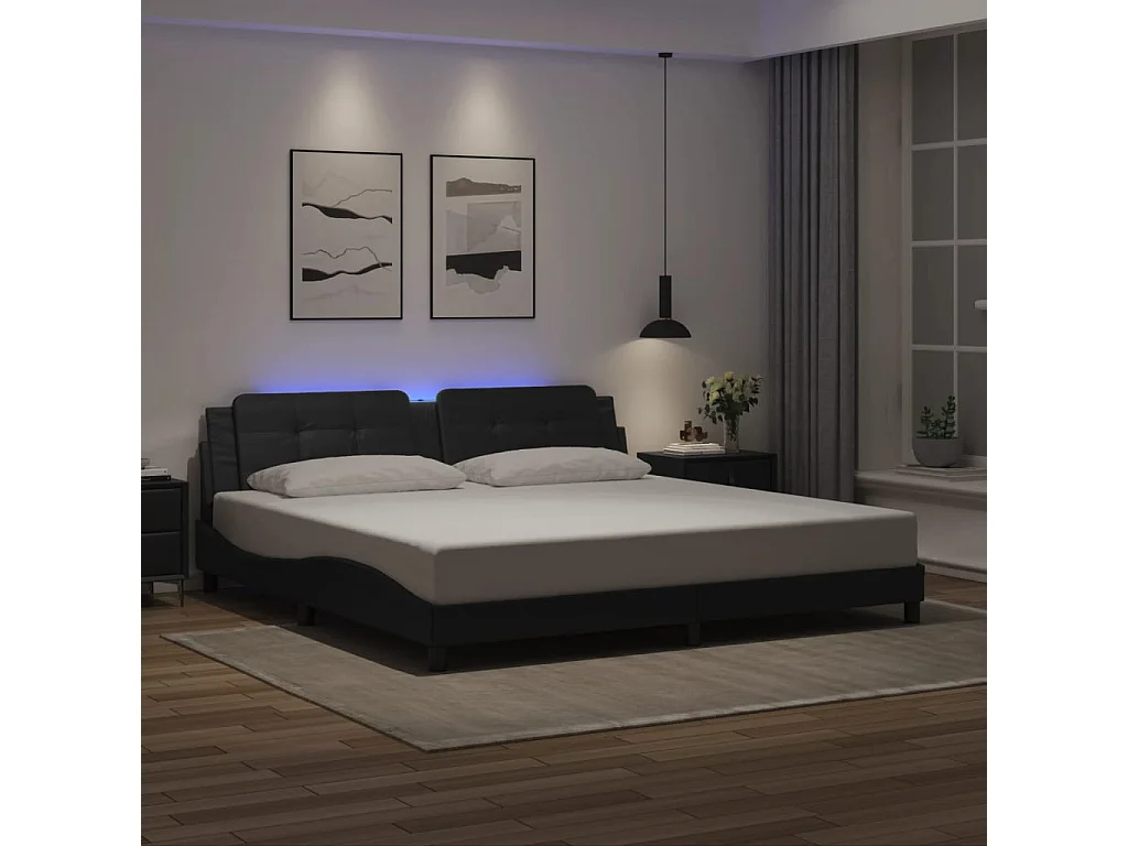 Lit double | Lit adulte | Cadre de lit avec LED noir 200x200 cm