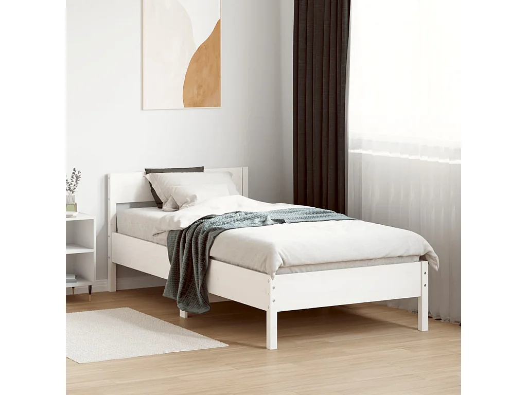 Lit simple | Lit adulte, enfant | Cadre de lit blanc 75x190 cm bois de pin massif