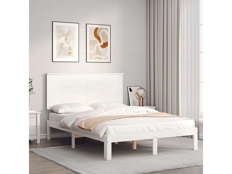 Lit double | Lit adulte | Cadre de lit blanc 140x200 cm bois de pin massif