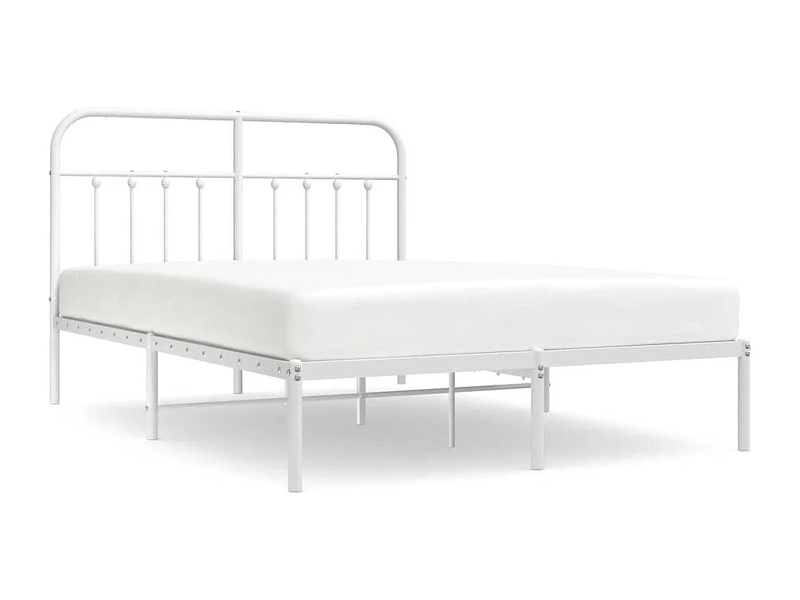 Lit double | Lit adulte | Cadre de lit métal et tête de lit blanc 150x200 cm