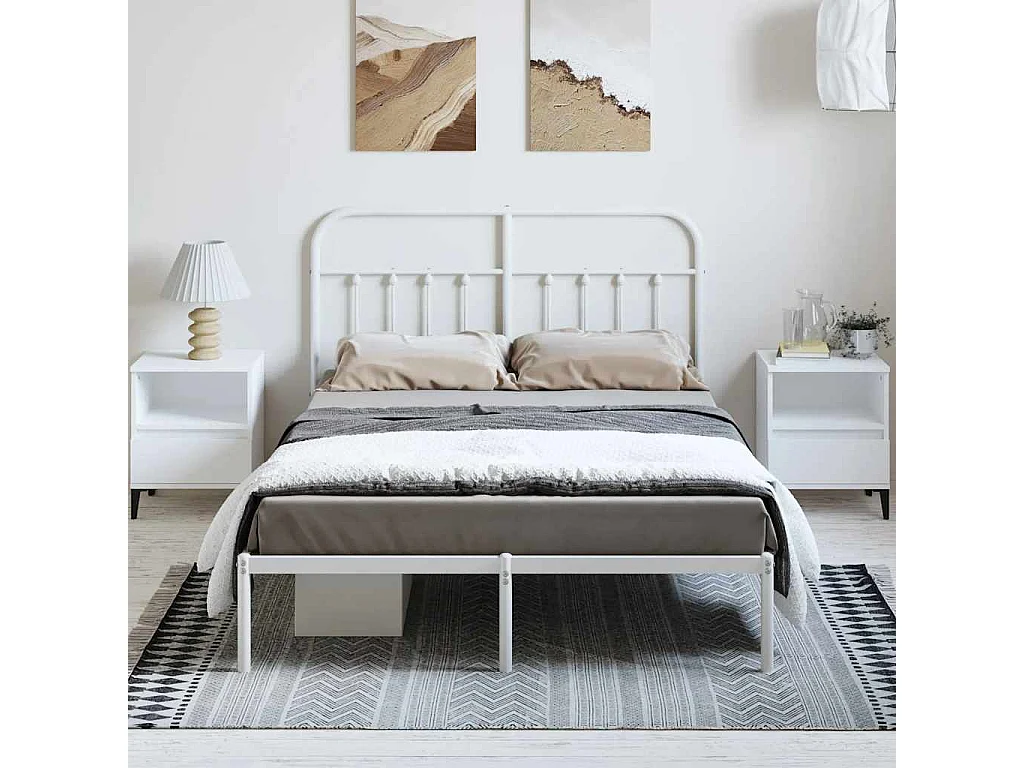 Lit double | Lit adulte | Cadre de lit métal et tête de lit blanc 150x200 cm