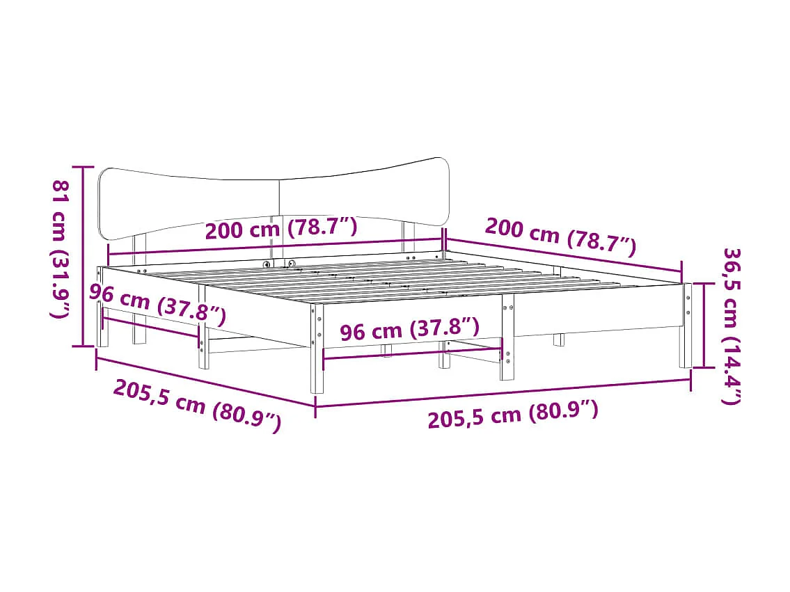 Letto per adulti | Letto matrimoniale | Giroletto senza Materasso Marrone Cera 200x200 cm Legno di Pino