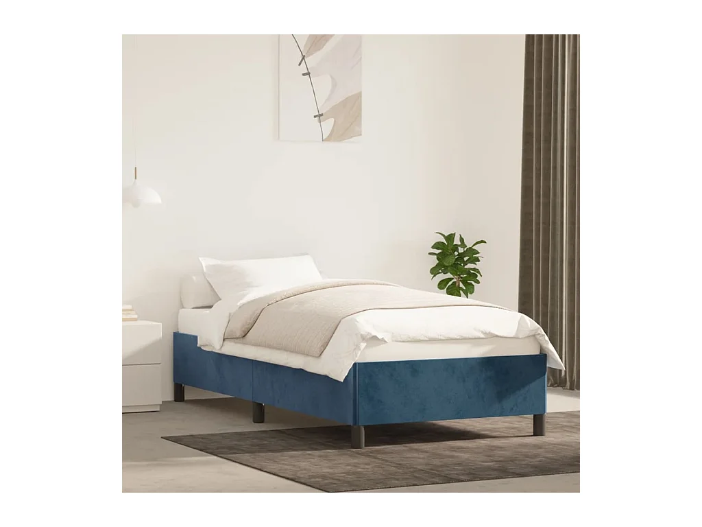 Lit simple | Lit adulte, enfant | Cadre de lit bleu foncé 100x200 cm velours