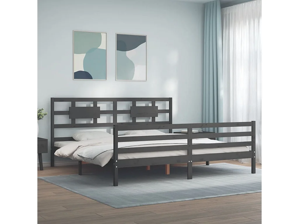 Lit double | Lit adulte | Cadre de lit gris 200x200 cm bois massif