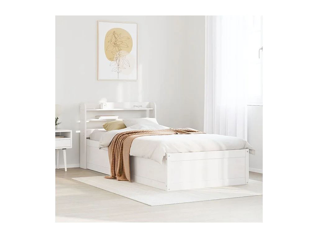 Letto per adulti | Letto singolo | Giroletto con Testiera Bianco 100x200 cm Legno Massello di Pino