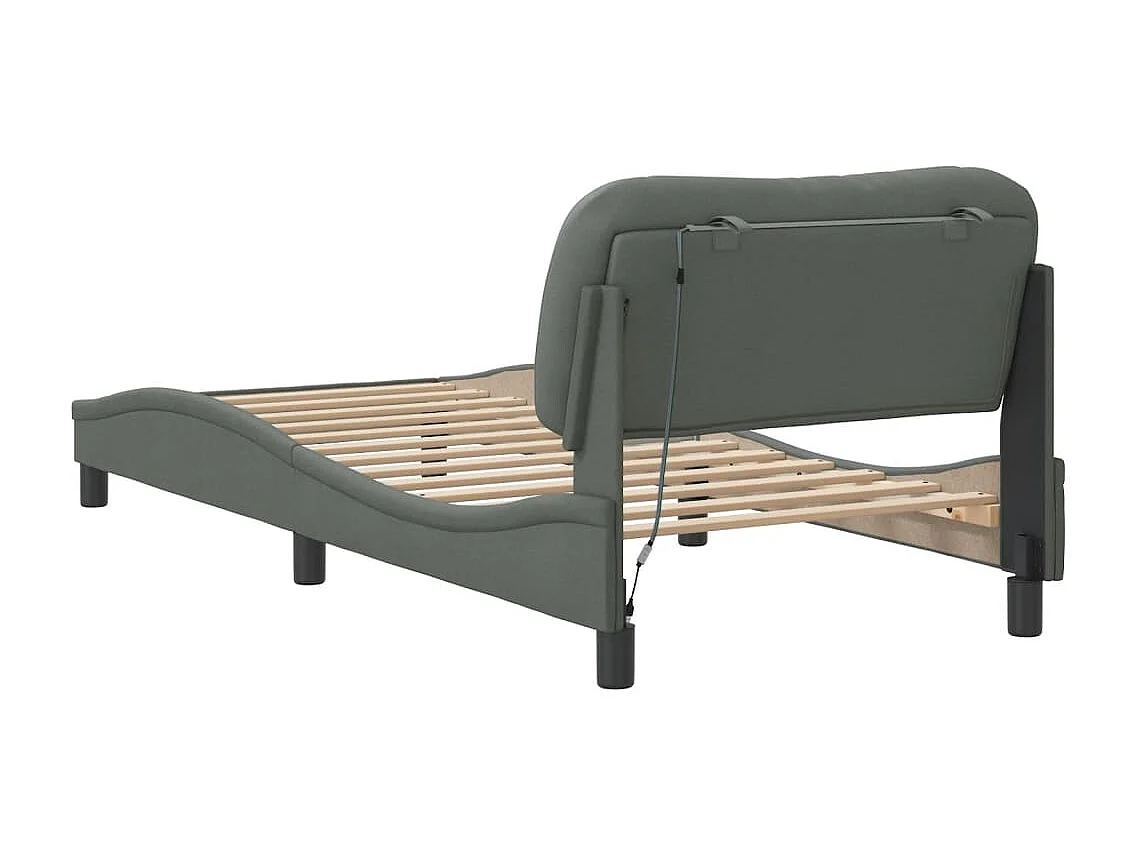 Lit simple | Lit adulte, enfant | Cadre de lit avec LED gris foncé 80x200 cm tissu