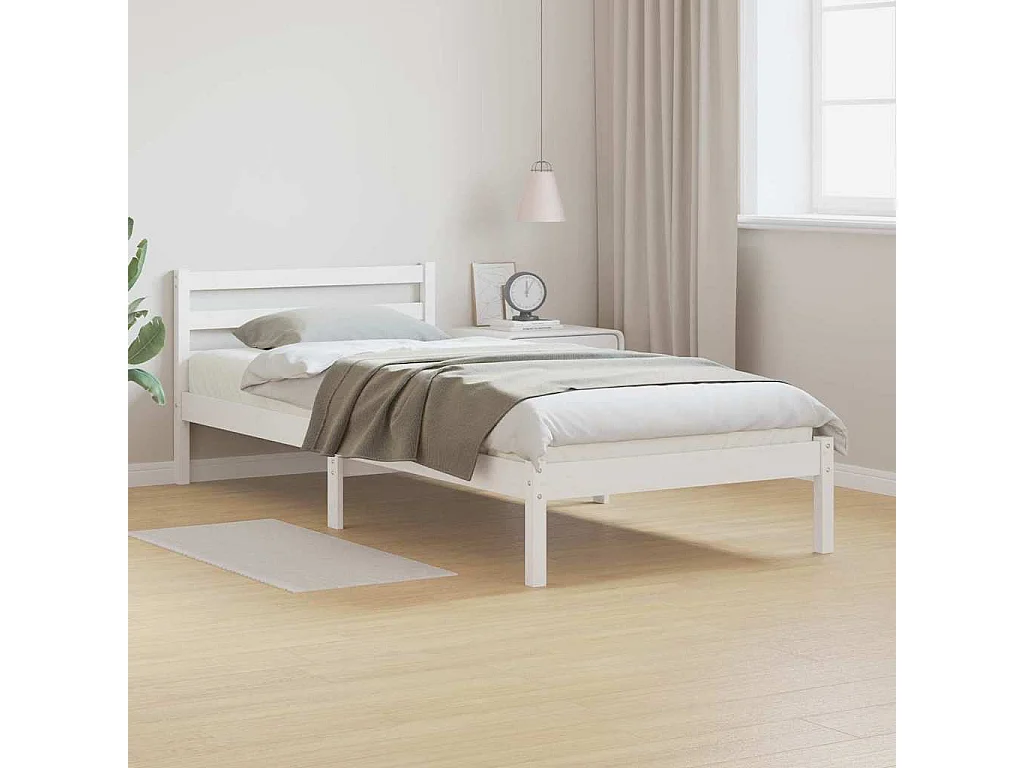 Lit simple | Lit adulte, enfant | Cadre de lit Blanc 220x90 cm Bois massif en pin