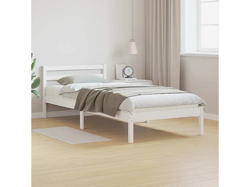 Lit simple | Lit adulte, enfant | Cadre de lit Blanc 220x90 cm Bois massif en pin