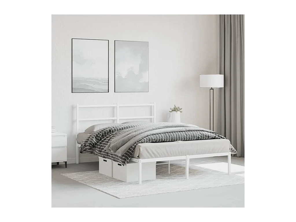 Lit double | Lit adulte | Cadre de lit métal et tête de lit blanc 140x190 cm