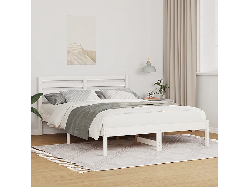 Lit simple | Lit adulte, enfant | Cadre de lit Blanc 120x200 cm Bois massif en pin
