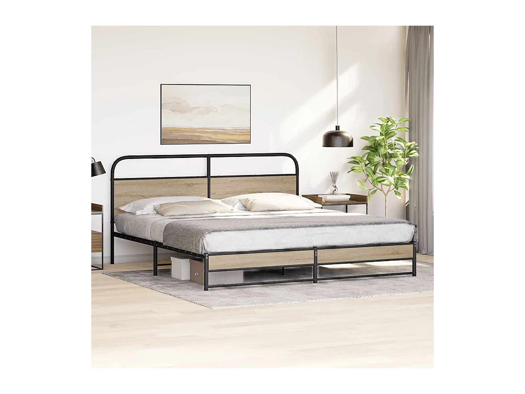 Letto per adulti | Letto matrimoniale | Giroletto senza Materaso in Metallo Rovere Fumo 200x200 cm
