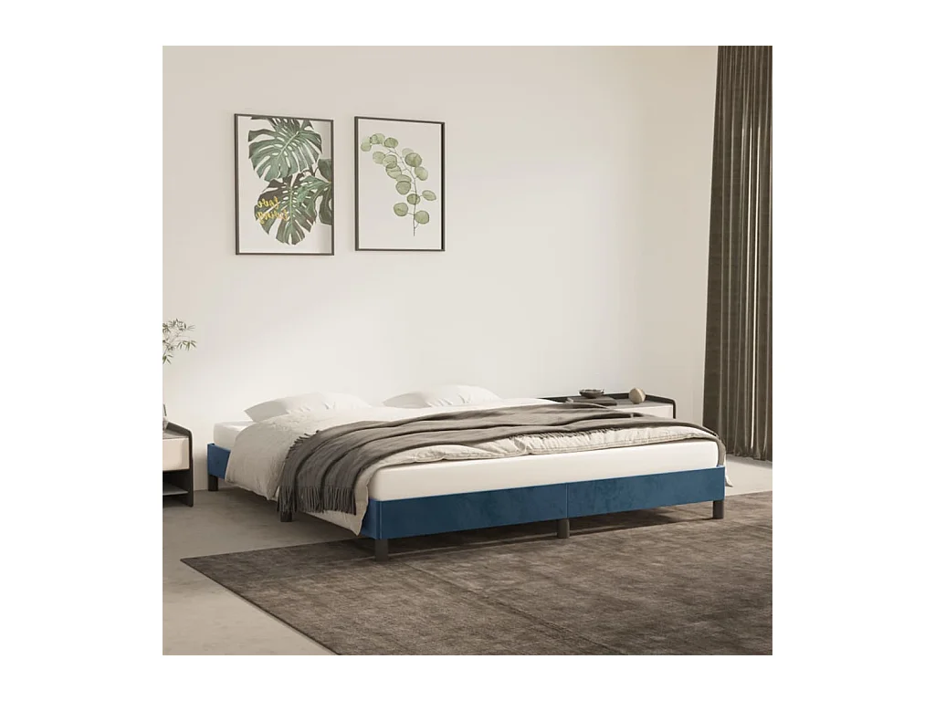Lit double | Lit adulte | Cadre de lit bleu foncé 160x200 cm velours