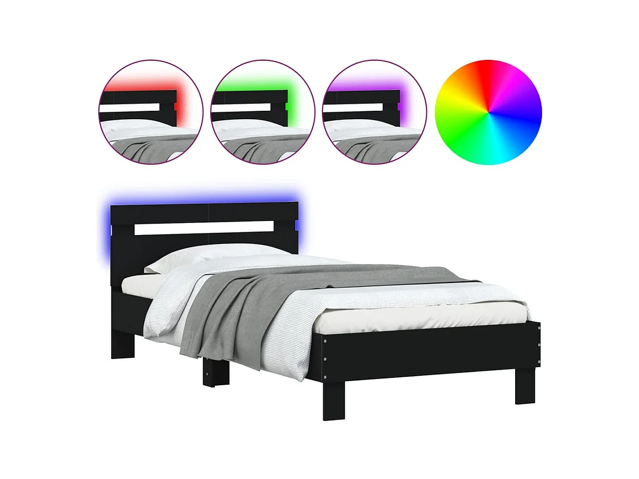 Lit simple | Lit adulte, enfant | Cadre de lit avec lumières LED noir 100x200 cm