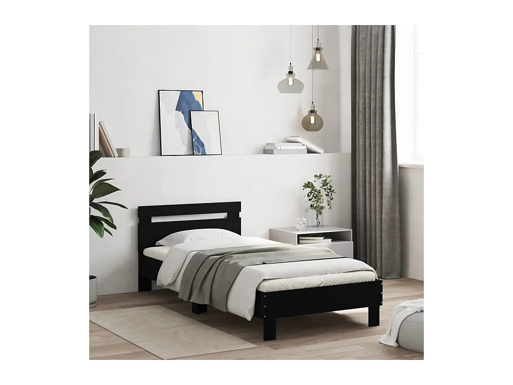 Lit simple | Lit adulte, enfant | Cadre de lit avec lumières LED noir 100x200 cm