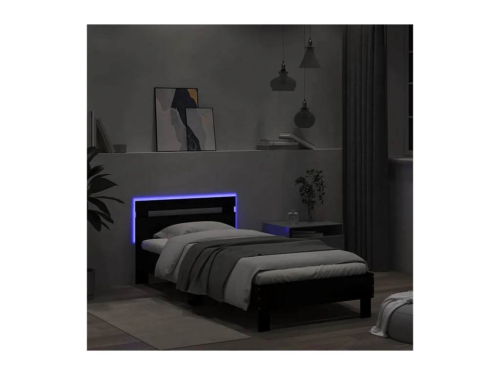 Lit simple | Lit adulte, enfant | Cadre de lit avec lumières LED noir 100x200 cm