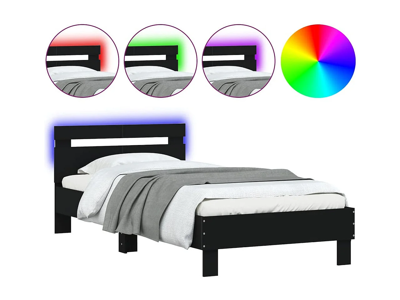 Lit simple | Lit adulte, enfant | Cadre de lit avec lumières LED noir 100x200 cm