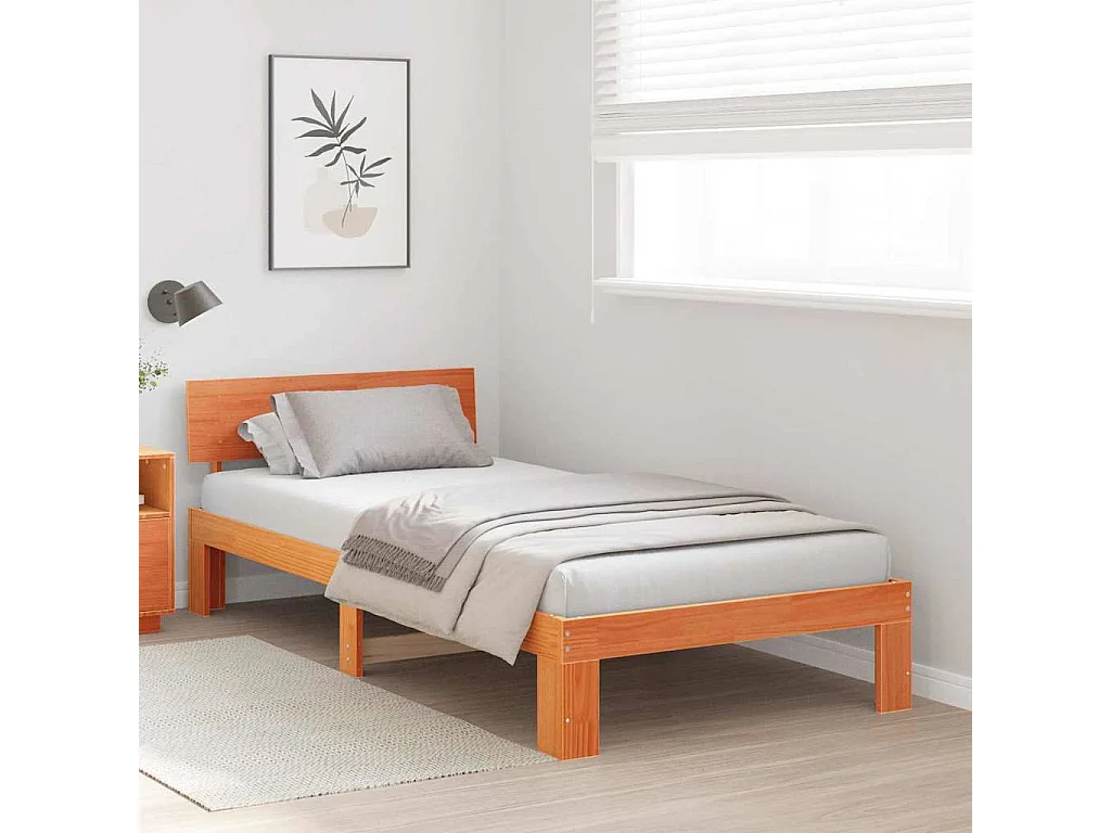 Lit simple | Lit adulte, enfant | Cadre de lit Marron 75x190 cm Bois de pin massif