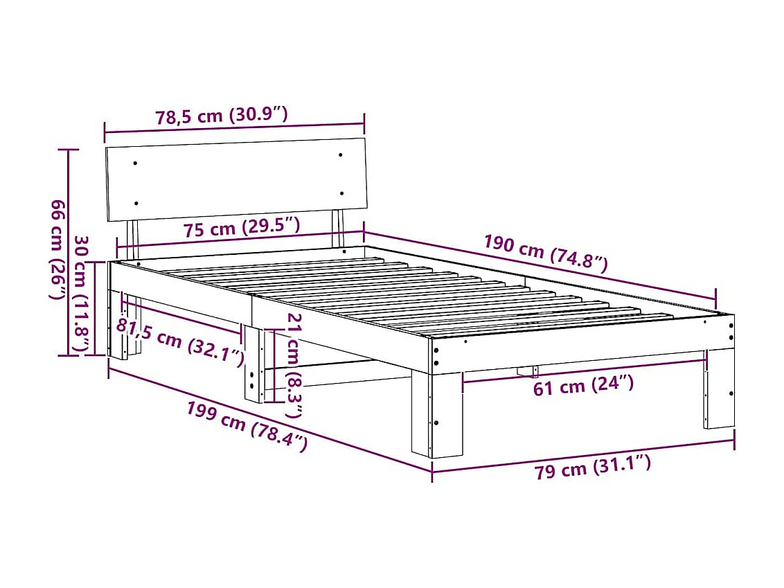 Lit simple | Lit adulte, enfant | Cadre de lit Marron 75x190 cm Bois de pin massif