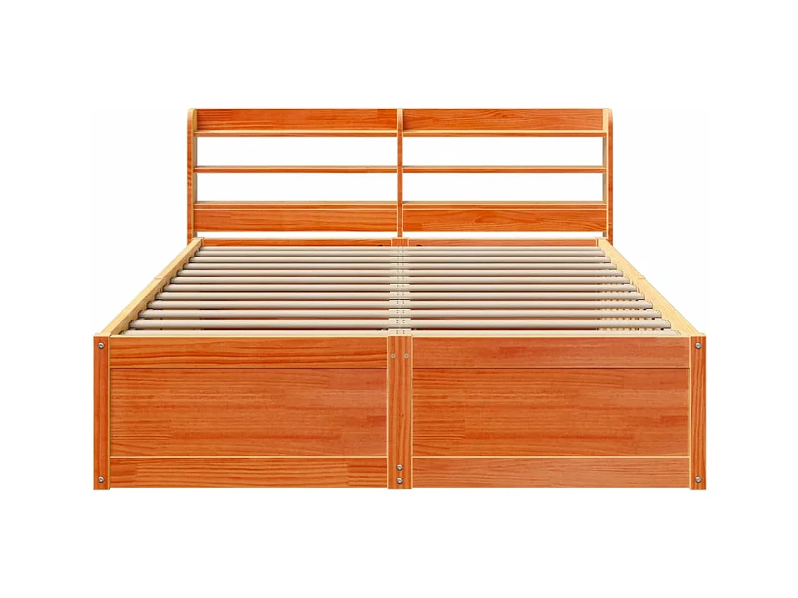 Letto per adulti | Letto matrimoniale | Giroletto con Testiera Marrone Cera 140x190 cm Massello Pino