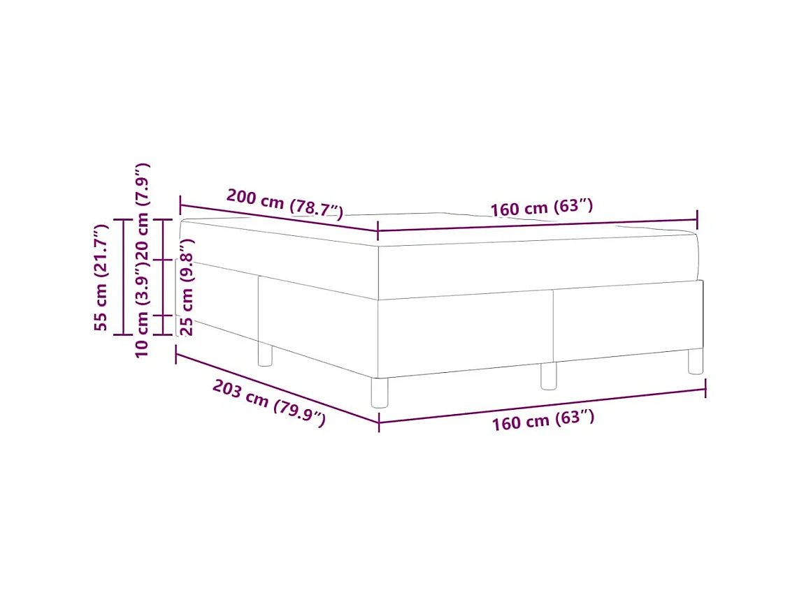 Lit double | Lit adulte | Cadre de lit avec matelas Rose et blanc 160x200 cm Velours