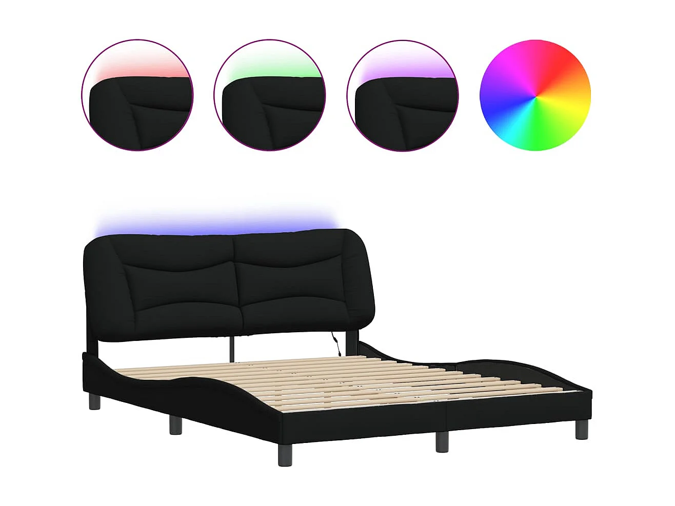 Lit double | Lit adulte | Cadre de lit avec LED noir 160x200 cm tissu