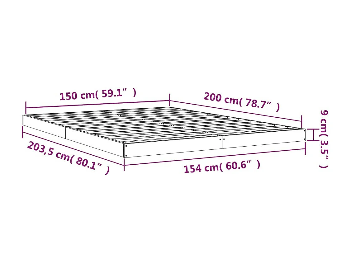 Lit double | Lit adulte | Cadre de lit blanc 150x200 cm bois de pin massif