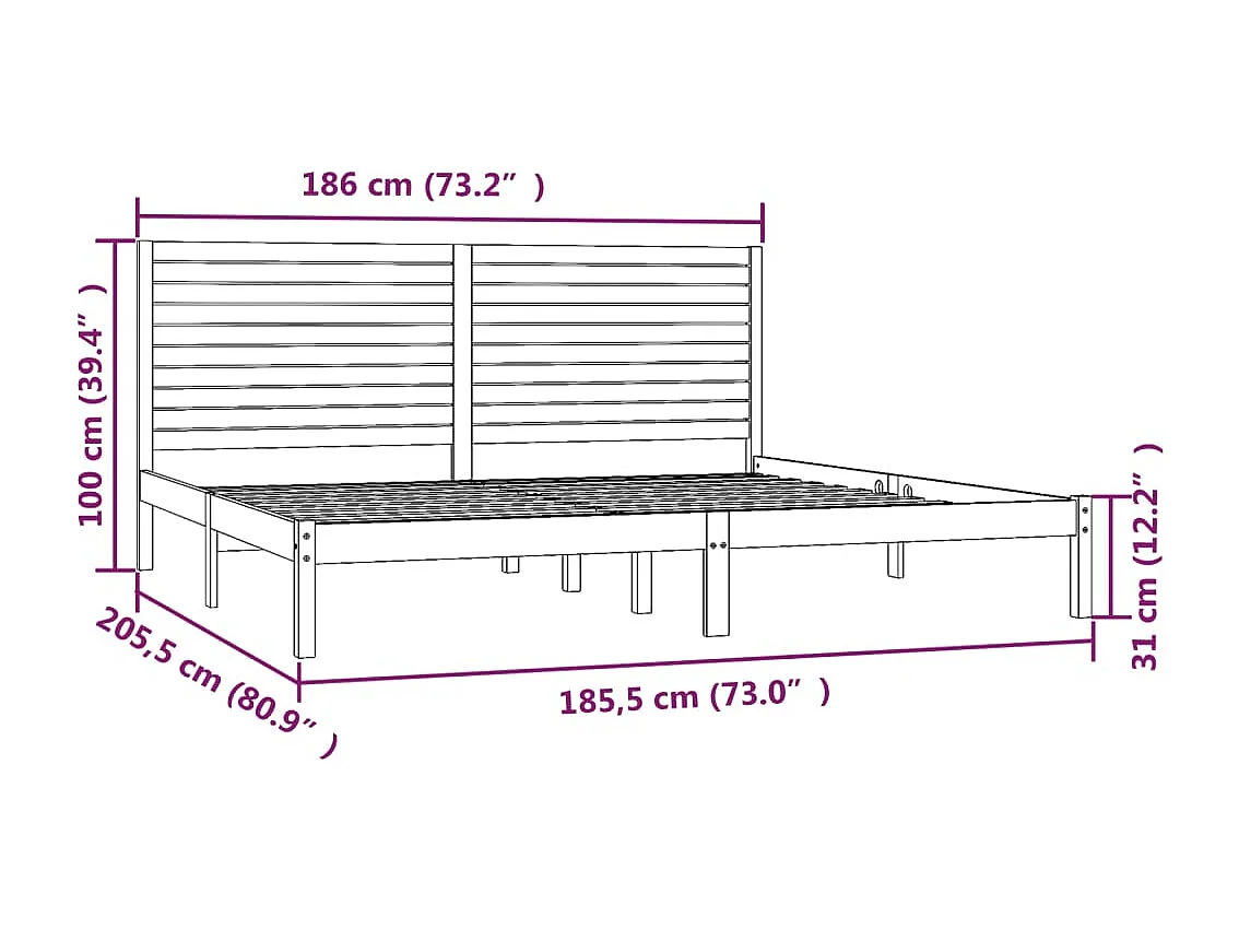 Lit double | Lit adulte | Cadre de lit blanc 180x200 cm bois massif