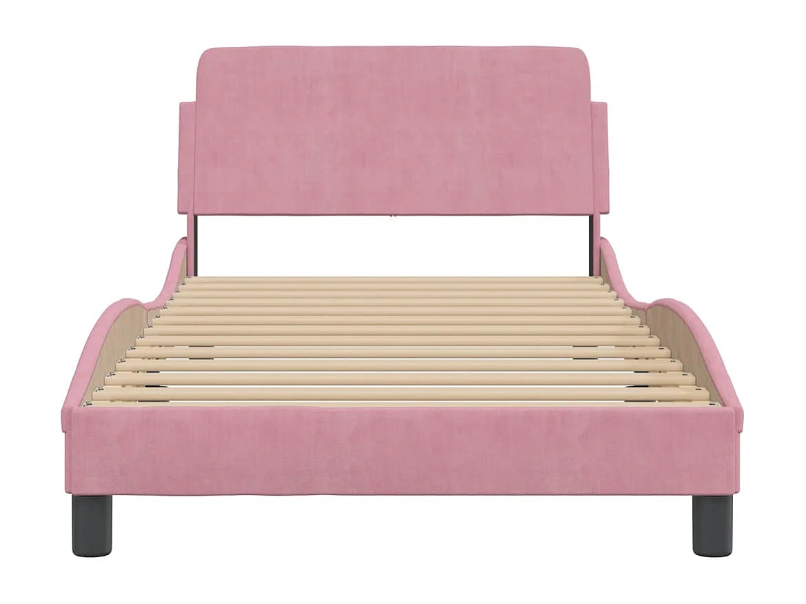 Lit simple | Lit adulte, enfant | Cadre de lit et tête de lit rose 100x200cm velours