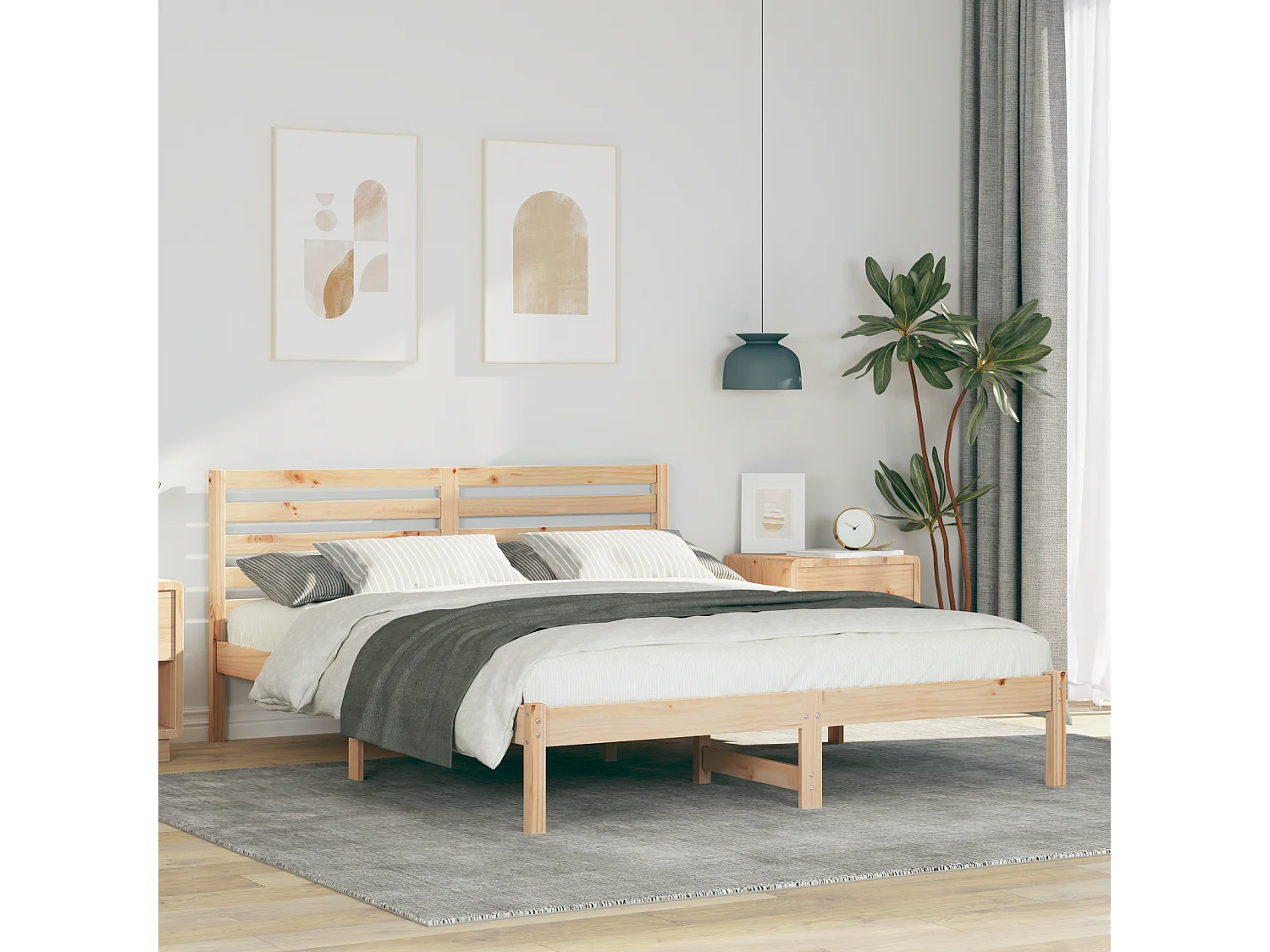 Lit double | Lit adulte | Cadre de lit Marron 150x200 cm Bois massif en pin