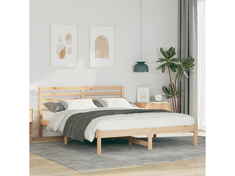 Lit double | Lit adulte | Cadre de lit Marron 150x200 cm Bois massif en pin