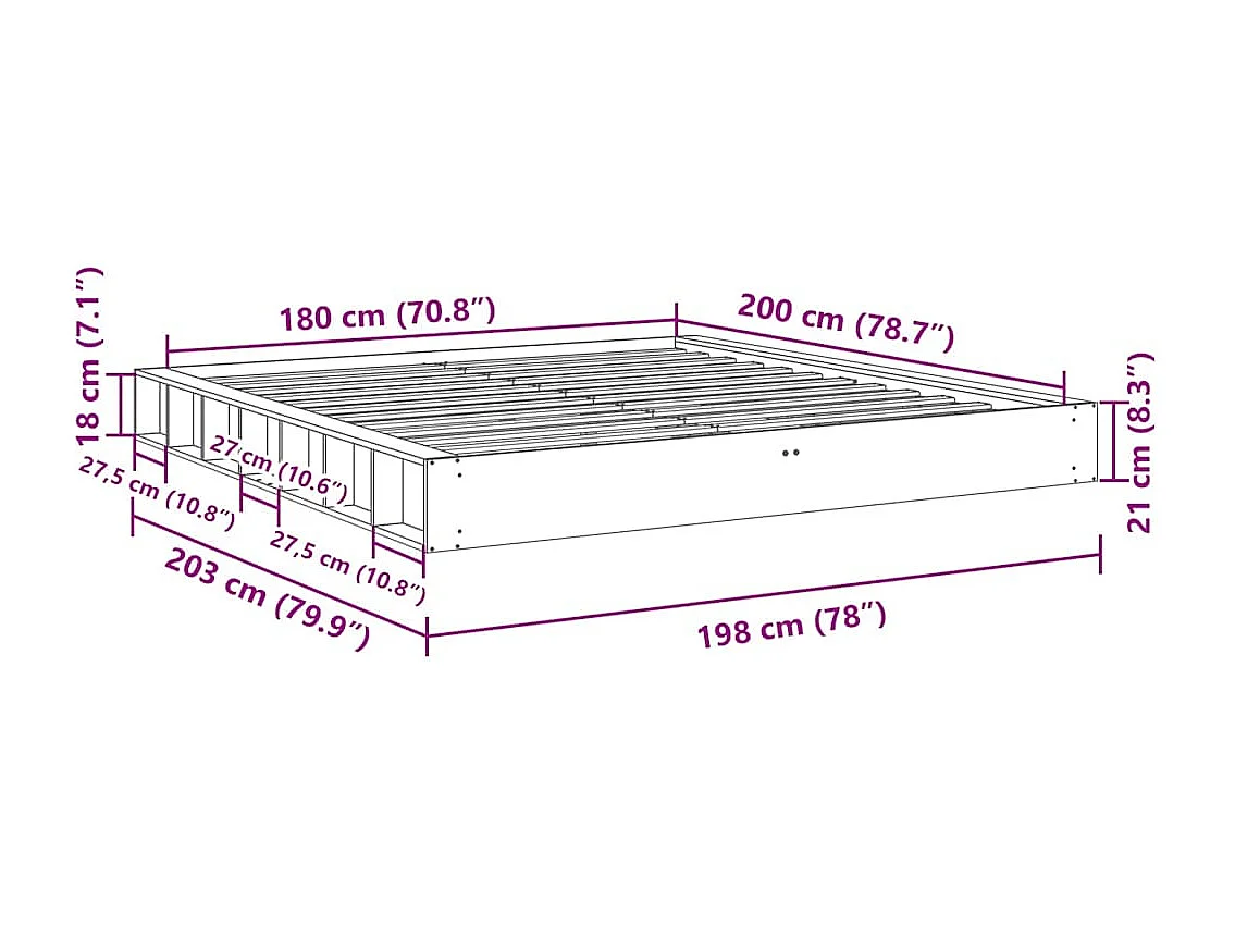 Lit double | Lit adulte | Cadre de lit 180x200 cm bois massif de chêne