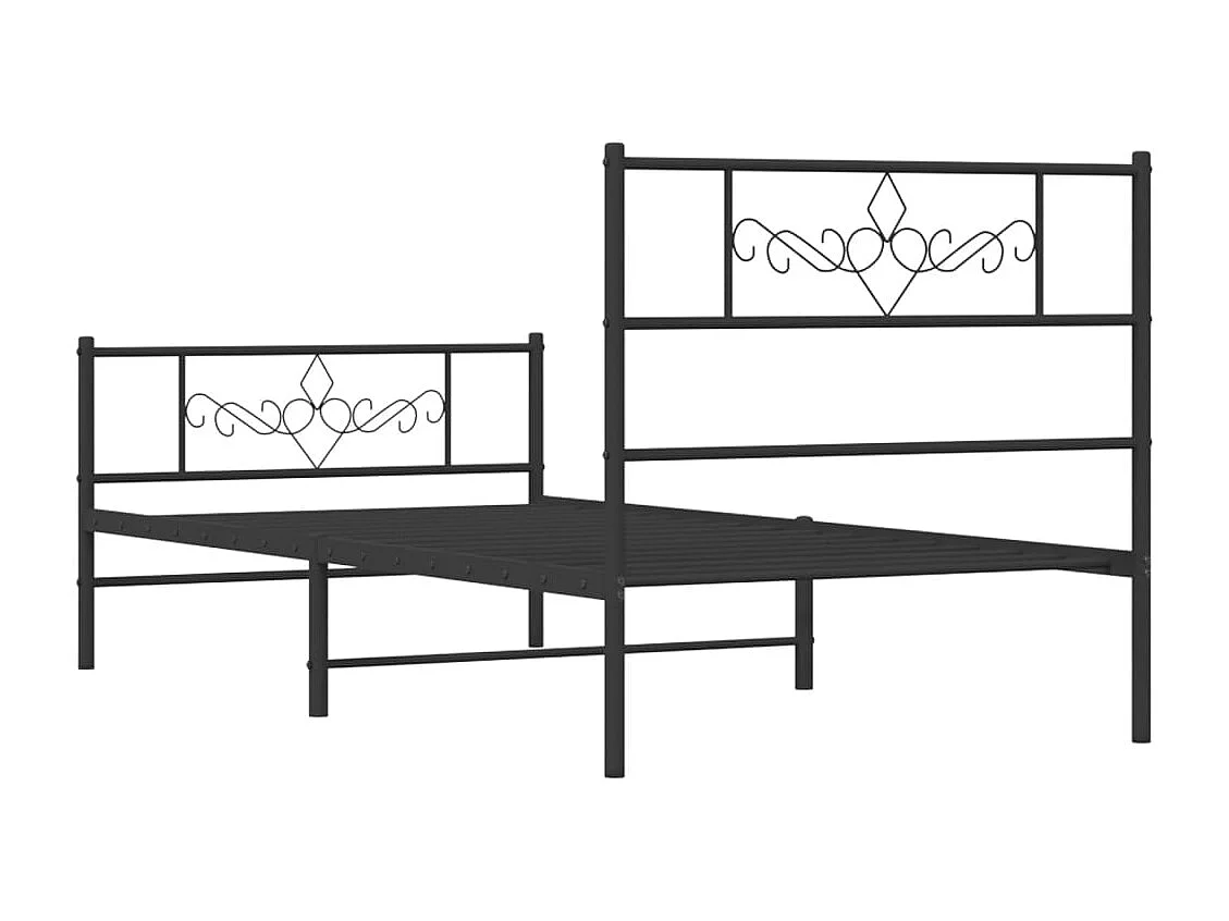 Lit simple | Lit adulte, enfant | Cadre de lit métal avec pied de lit noir 75x190 cm