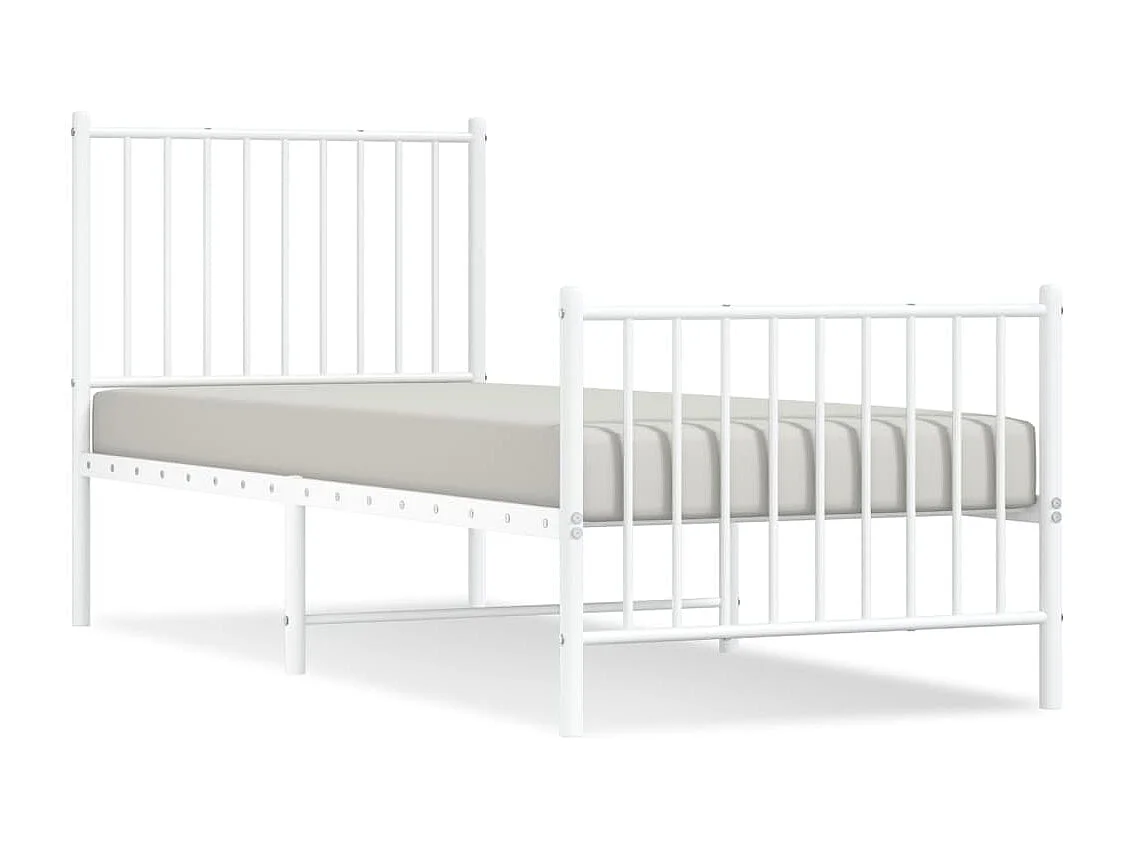 Lit simple | Lit adulte, enfant | Cadre de lit métal avec pied de lit blanc 75x190cm