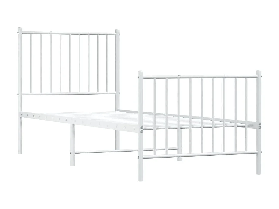 Lit simple | Lit adulte, enfant | Cadre de lit métal avec pied de lit blanc 75x190cm