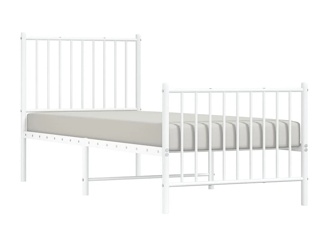 Lit simple | Lit adulte, enfant | Cadre de lit métal avec pied de lit blanc 75x190cm