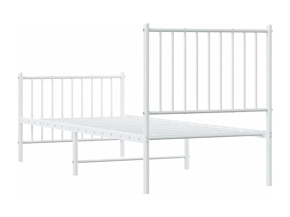 Lit simple | Lit adulte, enfant | Cadre de lit métal avec pied de lit blanc 75x190cm