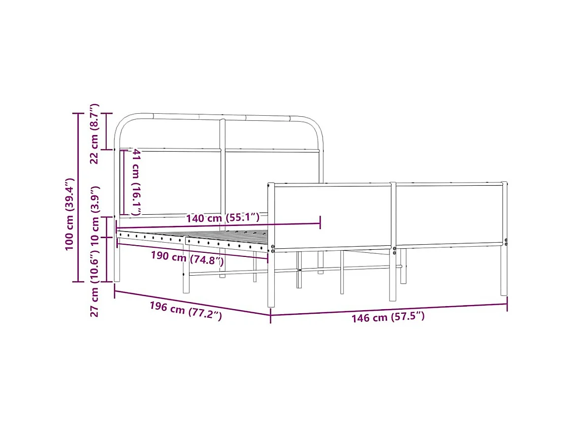 Lit double | Lit adulte | Cadre de lit 140x190 cm chêne sonoma